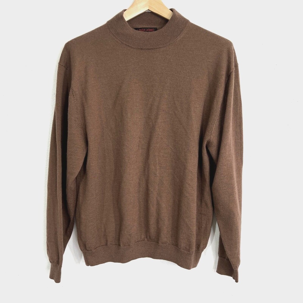 LINEA UOMO Mens‎ Brown Mock Neck Sweater XXL Wool Blend Pullover Lightweight
